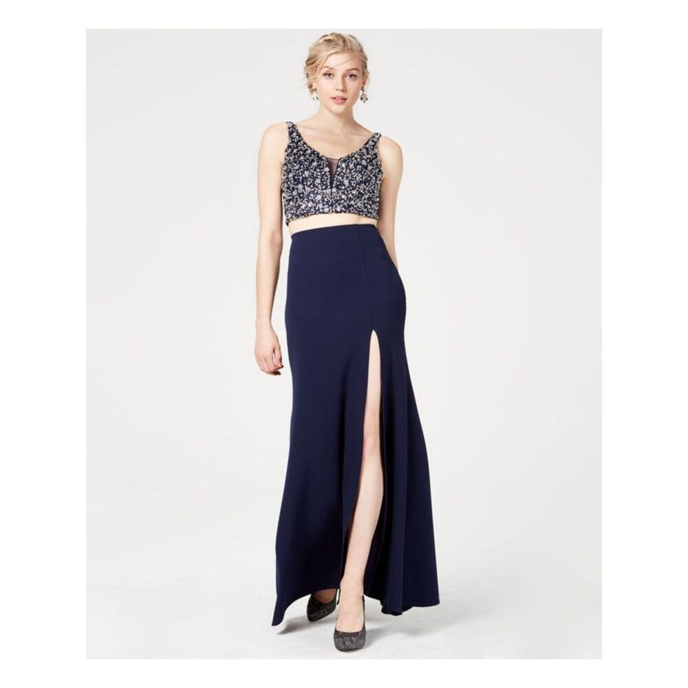 NWT SAY YES TO THE PROM Womens Top Navy Sleeveless V Neck Prom Juniors 0